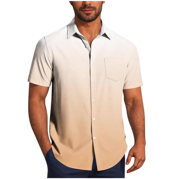 Big & Tall Men's Gradient Short Sleeve Button Down Shirts Summer Beach Vacation Tops Quick Dry Wrinkle Free 4-Way Stretch Tropical Hawaiian Shirt with Pocket