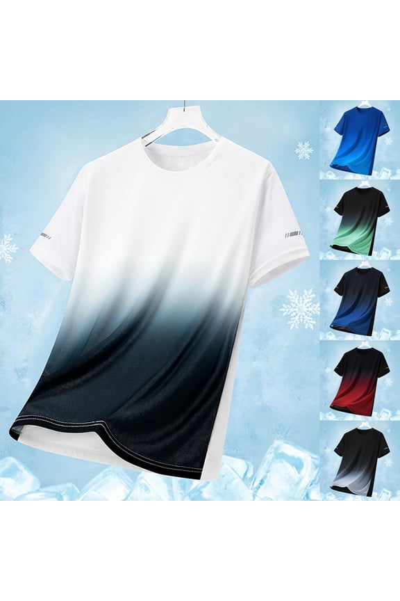 Big & Tall Men's Gradient Short Sleeve T-Shirts Quick Dry Workout Athletic Tees Running Shirts Moisture Wicking Ice Silk Cooling Tops Summer Basic