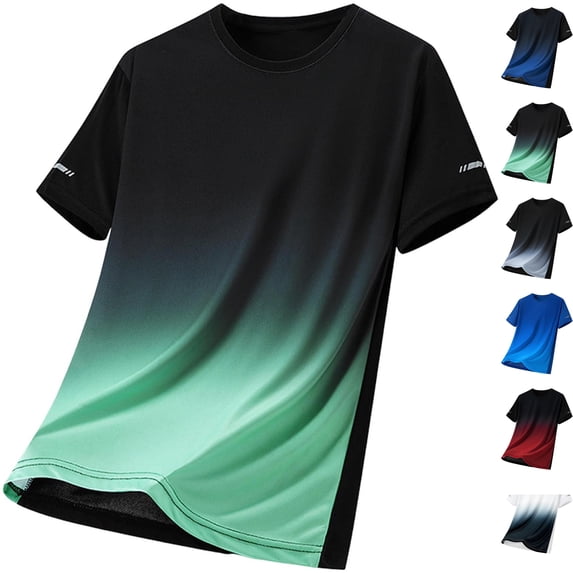 Big & Tall Men's Gradient Short Sleeve T-Shirts Quick Dry Workout Athletic Tees Running Shirts Moisture Wicking Ice Silk Cooling Tops Summer Basic