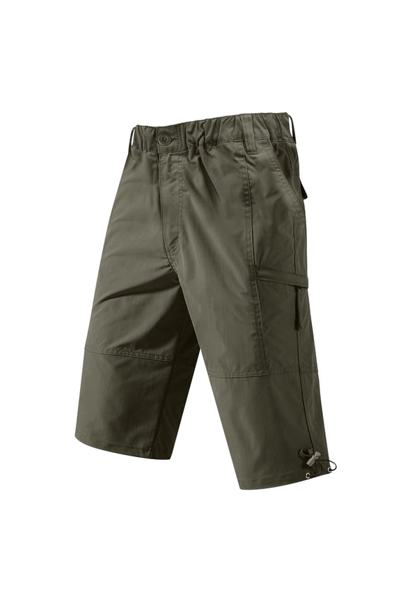 Big & Tall Men's Below Knee Length Cargo Shorts, 12" Inseam Quick Dry Utility Short Pants, Bungee Hem Comfort Flex Waistband with Pockets for Work Travel Summer