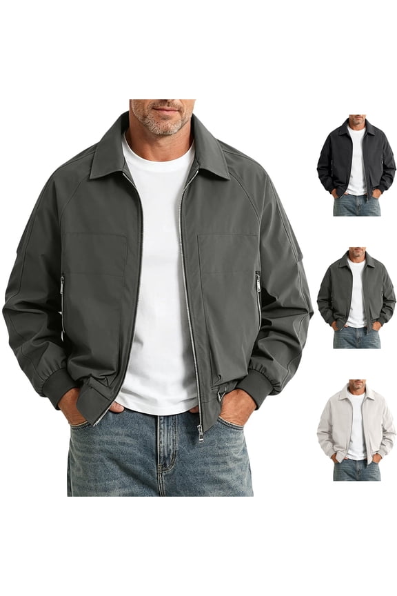 Big & Tall Men's Lightweight Golf Jacket Windproof Bomber Jackets Casual Shell Coat Laydown Collar with Zipper Pockets Ribbed Cuffs Everyday Wear, Dark Gray, 4XL