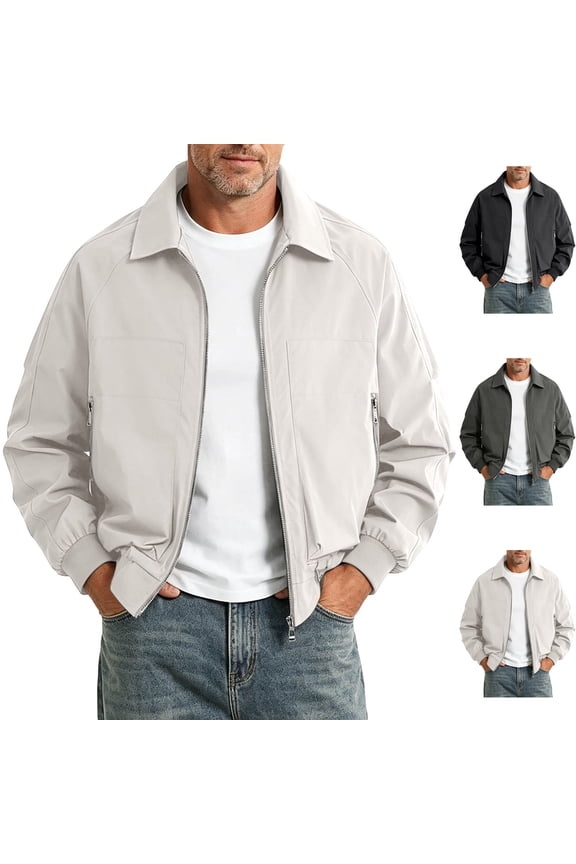 Big & Tall Men's Lightweight Golf Jacket Windproof Bomber Jackets Casual Shell Coat Laydown Collar with Zipper Pockets Ribbed Cuffs Everyday Wear, Khaki, 5XL