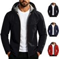 thumbnail image 1 of Big & Tall Men's Lightweight Raincoat Thicken Fleece Lined Softshell Jacket Waterproof Warm Windbreaker with Zip Pockets for Hiking Camping Outdoor, Black, 4XL, 1 of 10