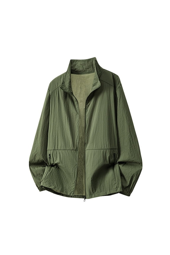 Big & Tall Men's Lightweight Windbreaker Jacket Sun Protection Stand Collar Full Zip Long Sleeve with Zip Pockets for Travel Hiking Fishing Summer Fall