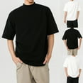 thumbnail image 1 of Big & Tall Men's Mock Neck Short Sleeve Shirts Solid Loose Fit Business Casual Basic Tee Tops Lightweight Breathable Everyday Streetwear Layering Pullover, 1 of 8