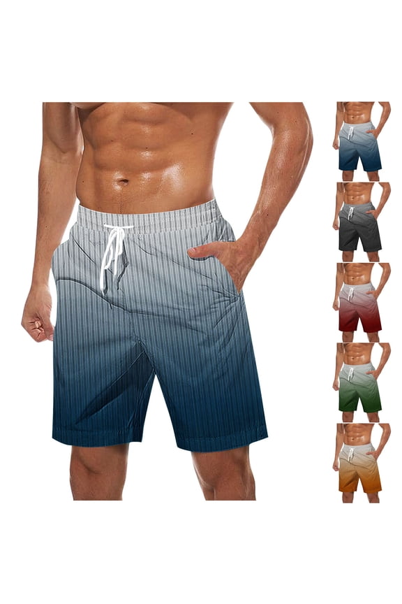 Big & Tall Men's Performance Athletic Shorts 9" Inseam Quick Dry Gradient Pinstripe Short Pants with Pockets Stretch Workout Running Summer Board Shorts
