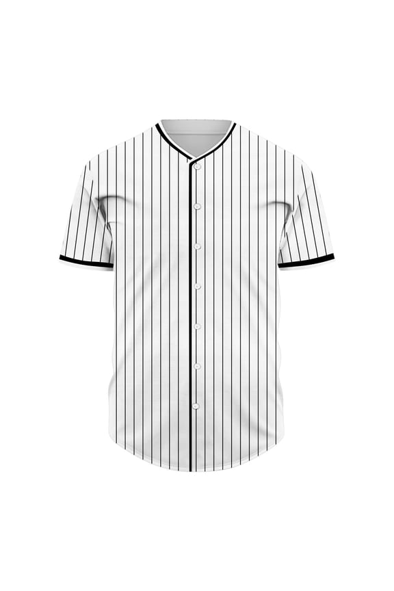 Big & Tall Men's Short Sleeve Baseball Jersey Mesh Striped Quick Dry Athletic Workout T-Shirt Button Down V Neck Pinstripe Uniform Top for Softball Sports Team