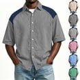 thumbnail image 1 of Big & Tall Men's Short Sleeve Button Down Shirts Casual Colorblock Lightweight Denim Look Workwear Tops for Daily Wear, 1 of 7