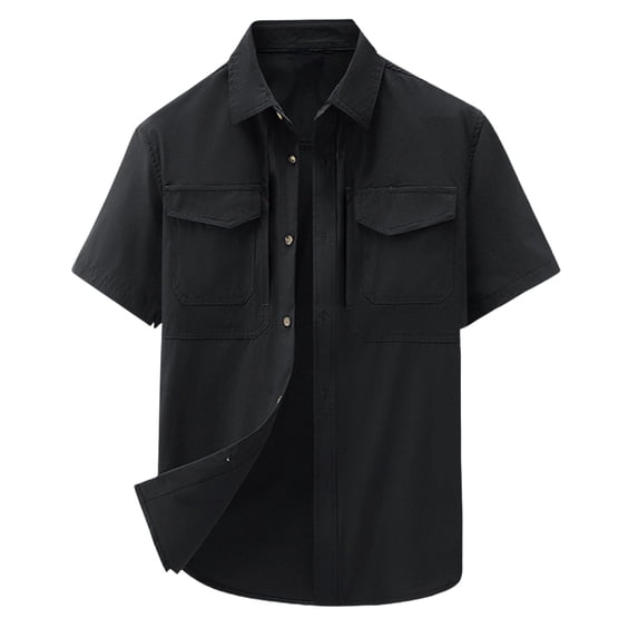 Big & Tall Men's Short Sleeve Casual Button Down Shirts with Chest Pockets Lightweight Stretch Quick Dry Outdoor Camping Utility Clothes Summer Untucked Tops