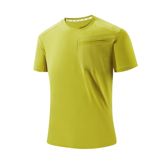 Big & Tall Men's Short Sleeve Cooling Athletic T-Shirts Quick Dry Moisture Wicking Crewneck Workout Shirts with Pocket Breathable Ice Silk Tops for Running