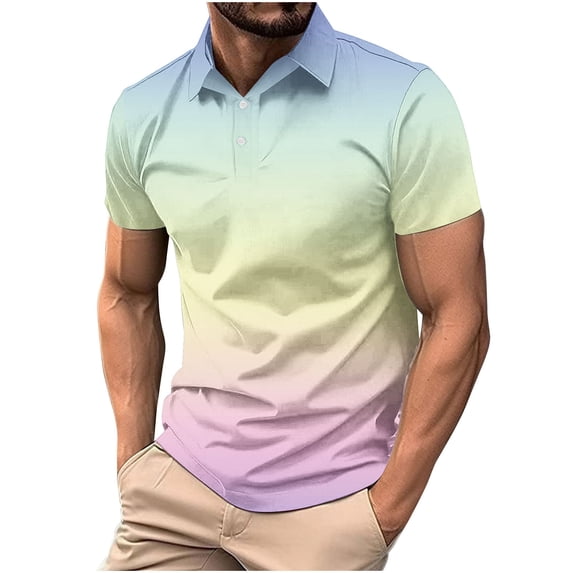 Big & Tall Men's Short Sleeve Gradient Golf Shirt Pique Performance Moisture Wicking Quick Dry Collared Top Summer Athletic Training Tennis Father's Day Gift