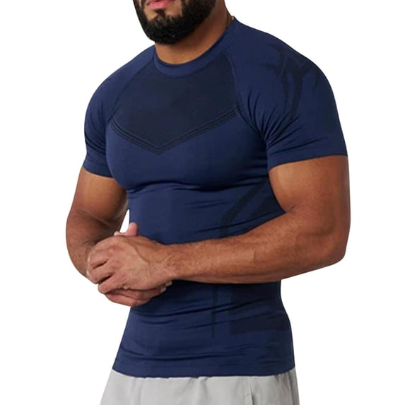 Big & Tall Men's Short Sleeve Muscle Fit Compression T-Shirts Workout Athletic Tees Quick Dry Crew Neck Base Layer Bodybuilding Summer Father's Day Gift