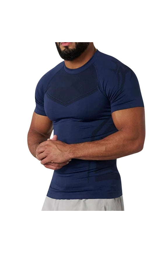 Big & Tall Men's Short Sleeve Muscle Fit Compression T-Shirts Workout Athletic Tees Quick Dry Crew Neck Base Layer Bodybuilding Summer Father's Day Gift