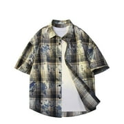 Big & Tall Mens Short Sleeve Plaid Button Down Shirts Casual Vintage Graphic Summer Beach Vacation Hawaiian Aloha Tops Loose Fit Untucked Streetwear for Men