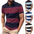 thumbnail image 1 of Big & Tall Men's Short Sleeve Striped Golf Shirts Pique Mesh Moisture Wicking Quick Dry Athletic Business Casual 3 Button Collared T-Shirts for Tennis, 1 of 5