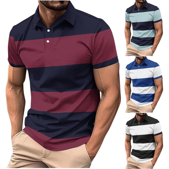 Big & Tall Men's Short Sleeve Striped Golf Shirts Pique Mesh Moisture Wicking Quick Dry Athletic Business Casual 3 Button Collared T-Shirts for Tennis