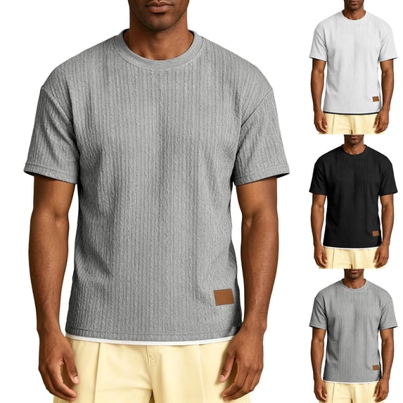 Big & Tall Men's Short Sleeve T-Shirts Cable Knit Crew Neck Loose Fit Summer Casual Fashion Soft Tee Streetwear Shirts