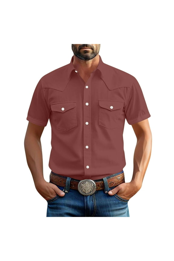 Big & Tall Men's Short Sleeve Western Shirts Textured Casual Button Down Country Concert Tops with Two Pockets Regular Fit Cowboy Rodeo Apparel Father's Day Gift