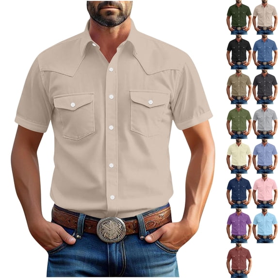 Hatoys Big & Tall Men's Short Sleeve Western Shirts Textured Casual Button Down Country Concert Tops with Two Pockets Regular Fit Cowboy Rodeo Apparel Father's Day Gift