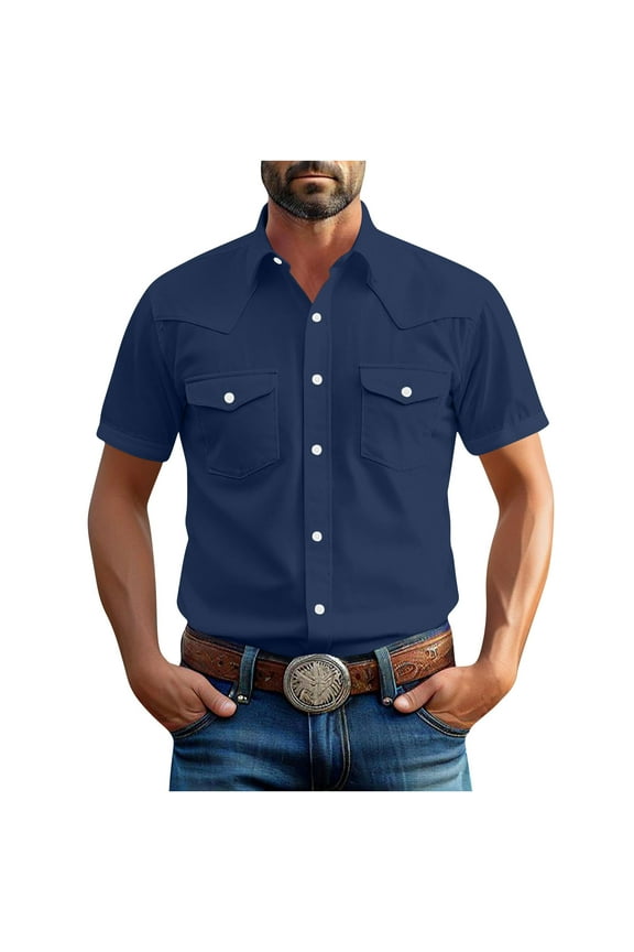 Big & Tall Men's Short Sleeve Western Shirts Textured Casual Button Down Country Concert Tops with Two Pockets Regular Fit Cowboy Rodeo Apparel Father's Day Gift