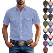 Big & Tall Mens Short Sleeve Western Shirts Textured Casual Button Down Country Concert Tops with Two Pockets Regular Fit Cowboy Rodeo Apparel Fathers Day Gift