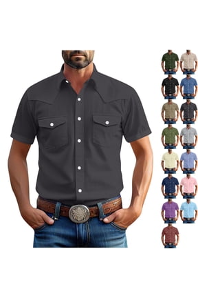 Big & Tall Men's Short Sleeve Western Shirts Textured Casual Button Down Country Concert Tops with Two Pockets Regular Fit Cowboy Rodeo Apparel Father's Day Gift