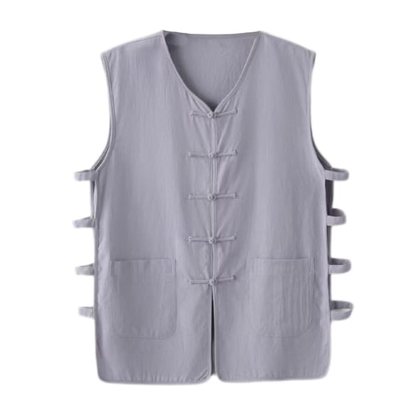 Big & Tall Men's Sleeveless Frog Button Tank Tops with Pockets Summer Loose Fit Chinese Style Open Side Breathable Shirts Beach Yoga Casual Muscle Workout Tops