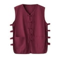 thumbnail image 1 of Big & Tall Men's Sleeveless Frog Button Tank Tops with Pockets Summer Loose Fit Chinese Style Open Side Breathable Shirts Beach Yoga Casual Muscle Workout Tops, 1 of 3