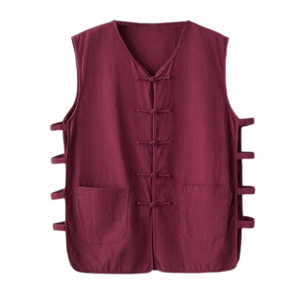 Big & Tall Men's Sleeveless Frog Button Tank Tops with Pockets Summer Loose Fit Chinese Style Open Side Breathable Shirts Beach Yoga Casual Muscle Workout Tops