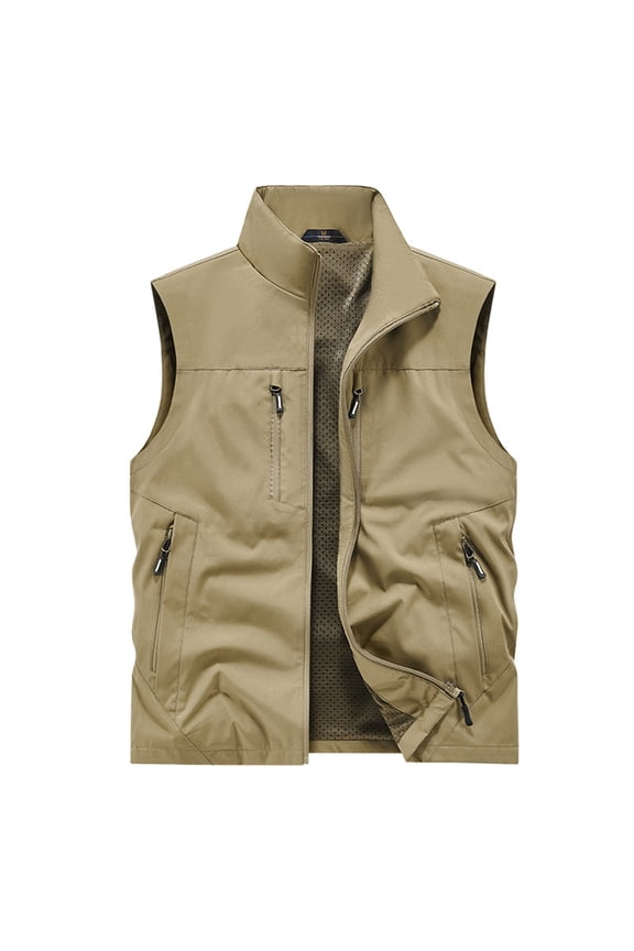 Big & Tall Men's Sleeveless Full Zip Fishing Vest with Pockets & Mesh Liner, Quick Dry Breathable Outdoor Utility Jacket for Hiking Travel Photography Father's Day Gift