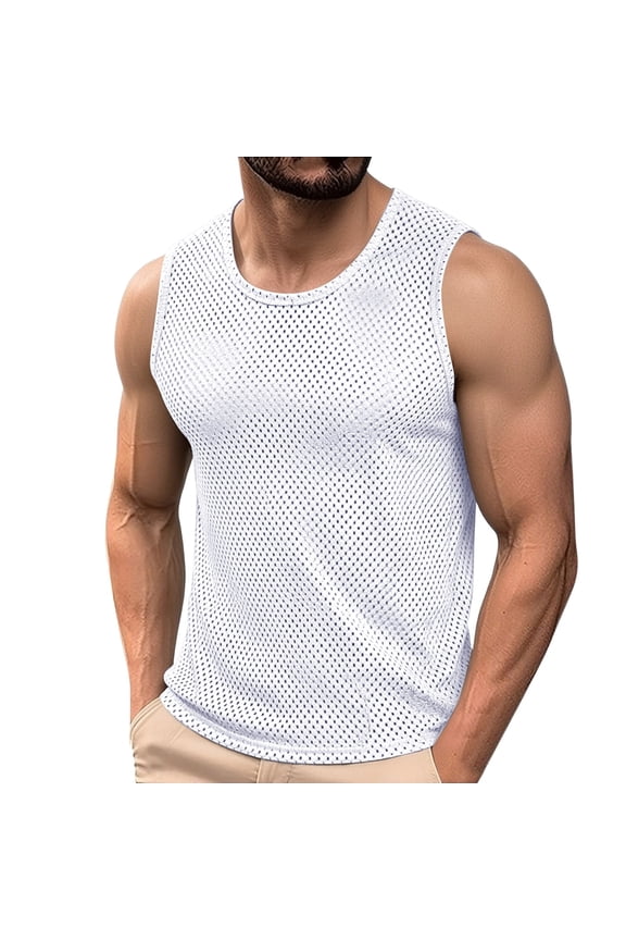 Big & Tall Men's Sleeveless Mesh Tank Tops Muscle Workout Athletic Training Shirts Quick Dry Breathable Bodybuilding Tees