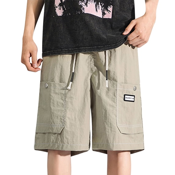 Big & Tall Men's Streetwear Cargo Shorts Casual Loose Fit Knee Length, Fashion Contrast Stitching Short Pants for Summer Beach & Travel, Drawstring Hipster Bottoms