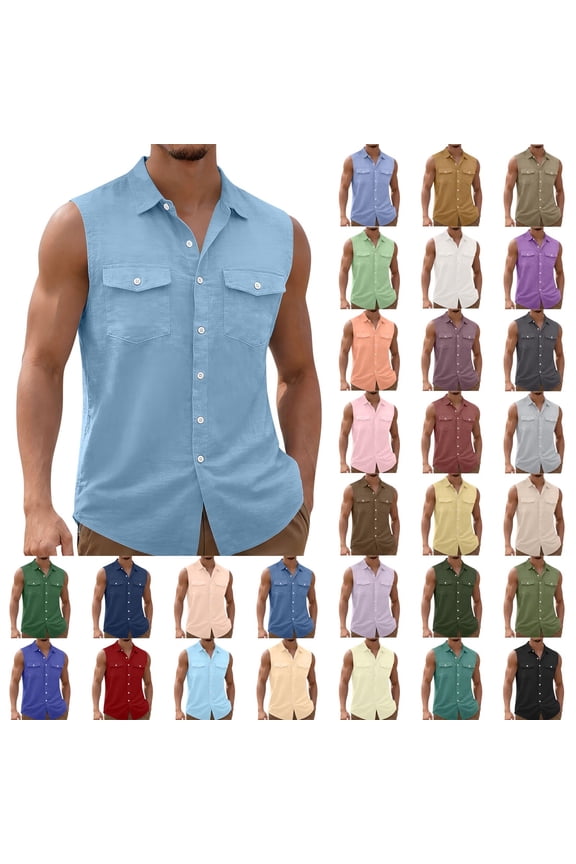 Big & Tall Men's Tank Top Sleeveless Button Down Vintage Streetwear with Pockets Father's Day Gift S-5XL