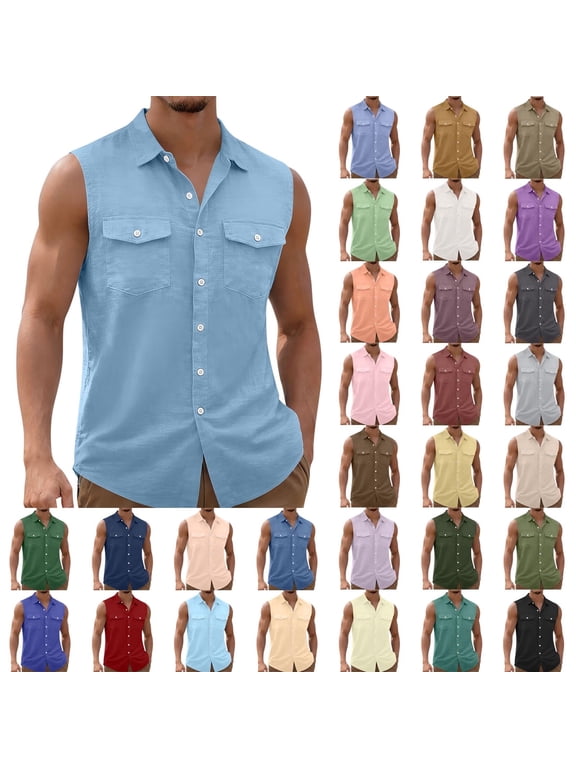 Big & Tall Men's Tank Top Sleeveless Button Down Vintage Streetwear with Pockets Father's Day Gift S-5XL