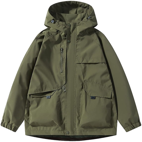 Big & Tall Men's Waterproof Windbreaker Utility Hooded Tactical Coat Shell Jacket Outdoor Hiking Travel with Cargo Pockets for Fall, Army Green, 4XL
