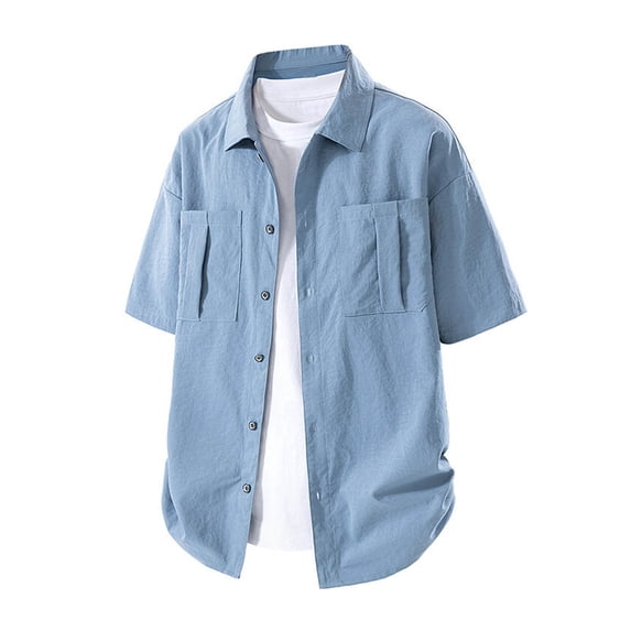 Big & Tall Men's Workwear Short Sleeve Button Down Shirts with Pockets, Fashion Loose Fit Utility Camp Shirt Summer Office Business Casual Lightweight Untucked Tops