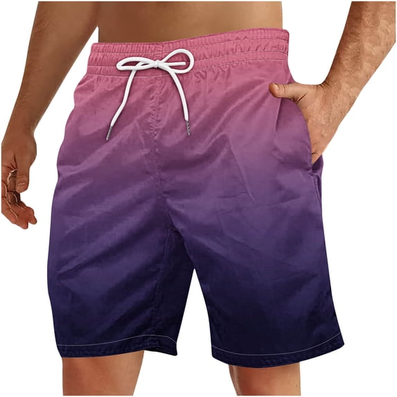 Big & Tall Mens 5" Swim Trunks Ombre Tie Dye Elastic Waist Hawaiian Beach Shorts Fathers Day Gift S-5XL