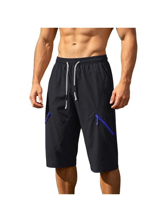 Big & Tall Mens Capris Hiking Pants Multi-Pockets Elastic Waist Athletic Workout Trousers M-4XL Dad Gifts