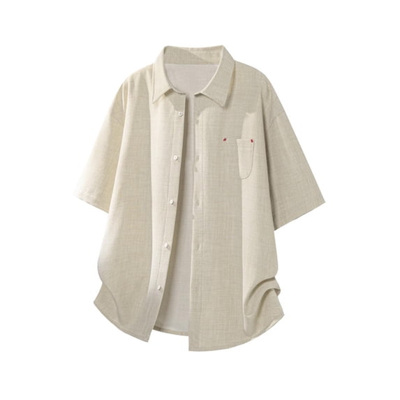 Big & Tall Mens Cotton Linen Shirt Button Down Short Sleeve Breathable Beach Shirt Fathers Gift M-5XL