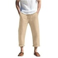 thumbnail image 1 of Big & Tall Mens Hawaiian Pants Cotton Linen Breathable Lightweight Elastic Waist Straight-Leg Beach Trousers Fathers Gift, 1 of 5