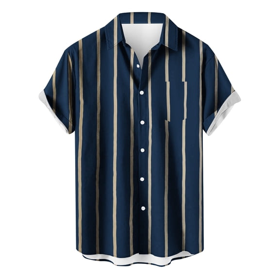 Big & Tall Mens Hawaiian Shirt Striped Button Down Short Sleeve Summer Beach Tops Fathers Gift,M-4XL