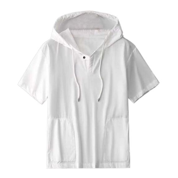 Big & Tall Mens Hoodie Pullover Drawstring Short Sleeve Pockets Summer Casual Outdoor Tops Fathers Gift M-5XL
