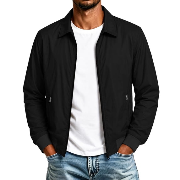 Big & Tall Mens Jacket Zip Up Lapel Long Sleeve Zipper Pockets Fall Fashion Outfits Basic Coat