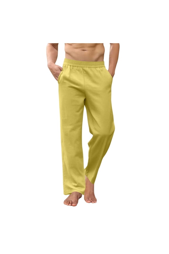 Big & Tall Mens Linen Pants Casual Elastic Waist with Pockets Hawaiian Beach Yoga Trousers Dad Gifts