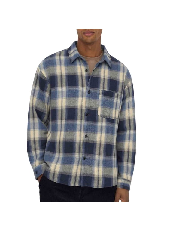 Big & Tall Mens Plaid Shirts Flannel Button Down Long Sleeve with Pocket Fall Base Layer Shirt
