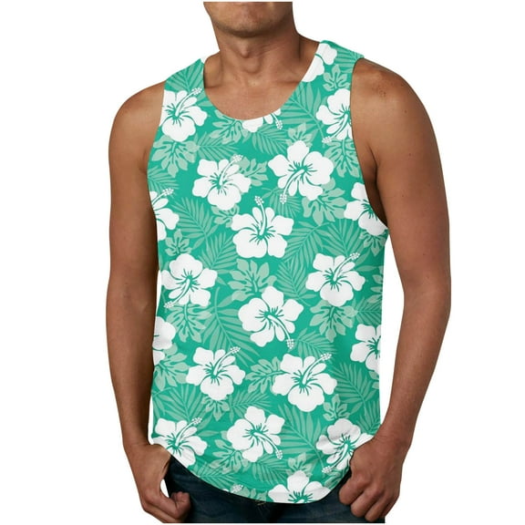 Big and Tall Mens Sleeveless Tank Tops Workout Plus Size Hawaiian 3D Non Positioning Printed Tank Top Casual Sports Sleeveless T-shirt Tank Top/shirt Blouses