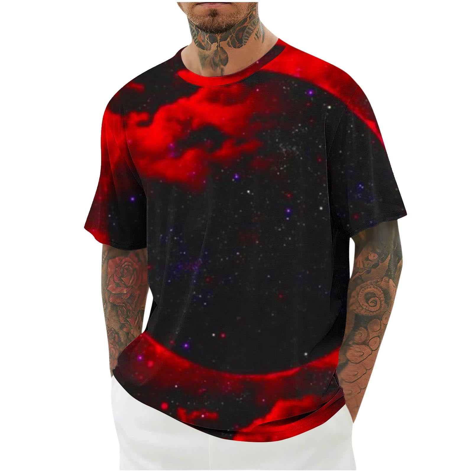Men's Plus Size Big Tall T shirt Tee Tee Crewneck Black Short Sleeves Outdoor