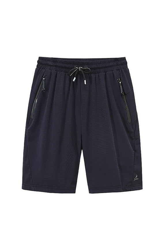 Big Tall Mens Workout Shorts Men's Solid Color Breathable Mesh Quick Dry Elastic 5-point Leisure Sports Beach Pants Casual Gym Athletic ,Dark Blue,5XL