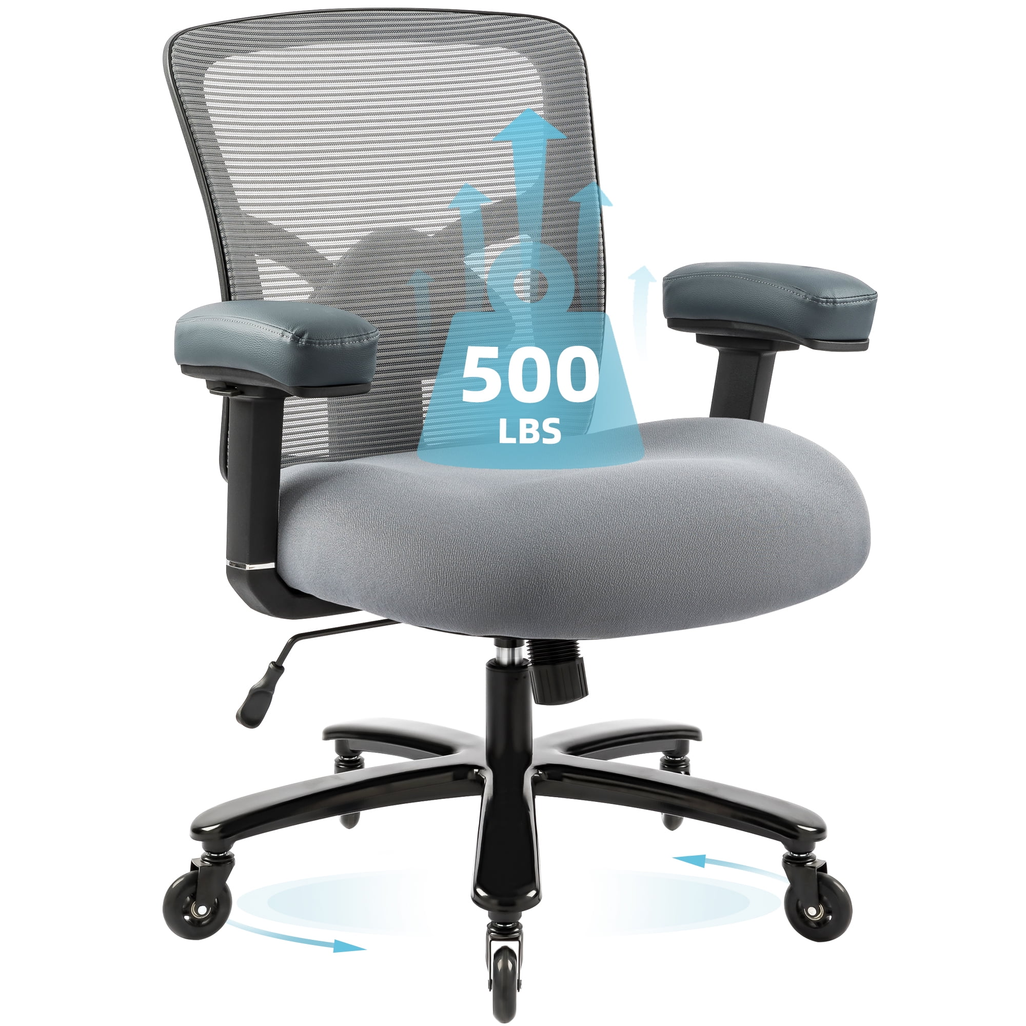 Big and Tall Mesh Office Chair 500lbs Ergonomic Executive Desk Chair Heavy Duty Computer Chair Wide Thick Seat Cushion Metal Base Adjustable Lumbar Support Rubber Blade Wheels 4D Armrests Walmart Busi...