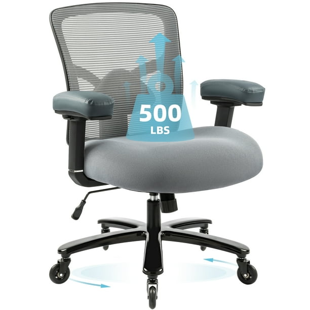 Big and Tall Mesh Office Chair 500lbs Ergonomic Executive Desk Chair Heavy Duty Computer Chair Wide Thick Seat Cushion Metal Base Adjustable